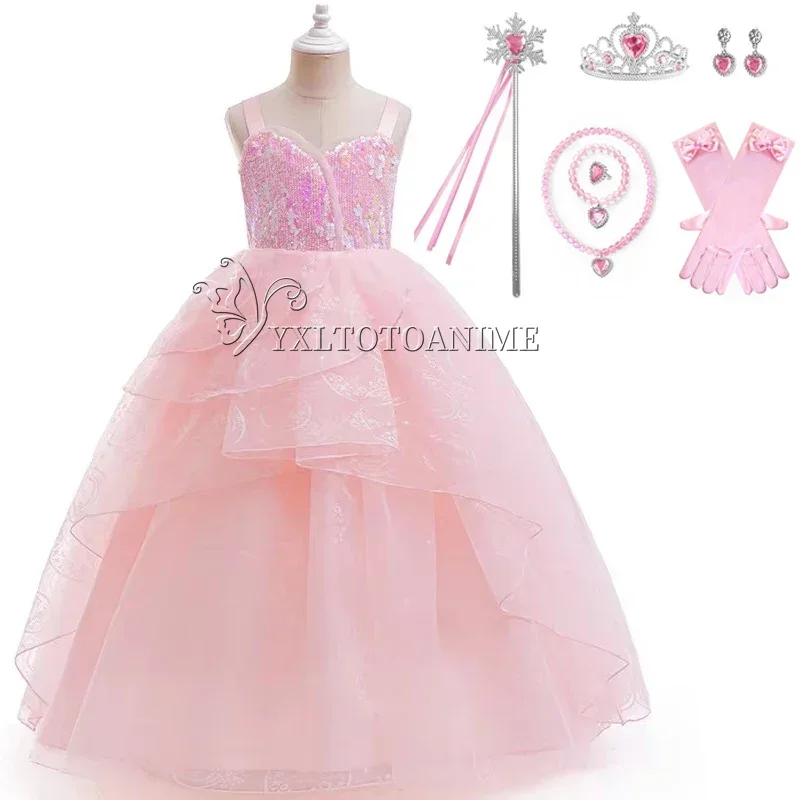 in stock Girl Wicked Glinda Cosplay Costume Pink Wedding Princess Evening Dress Costume Halloween Costumes Party