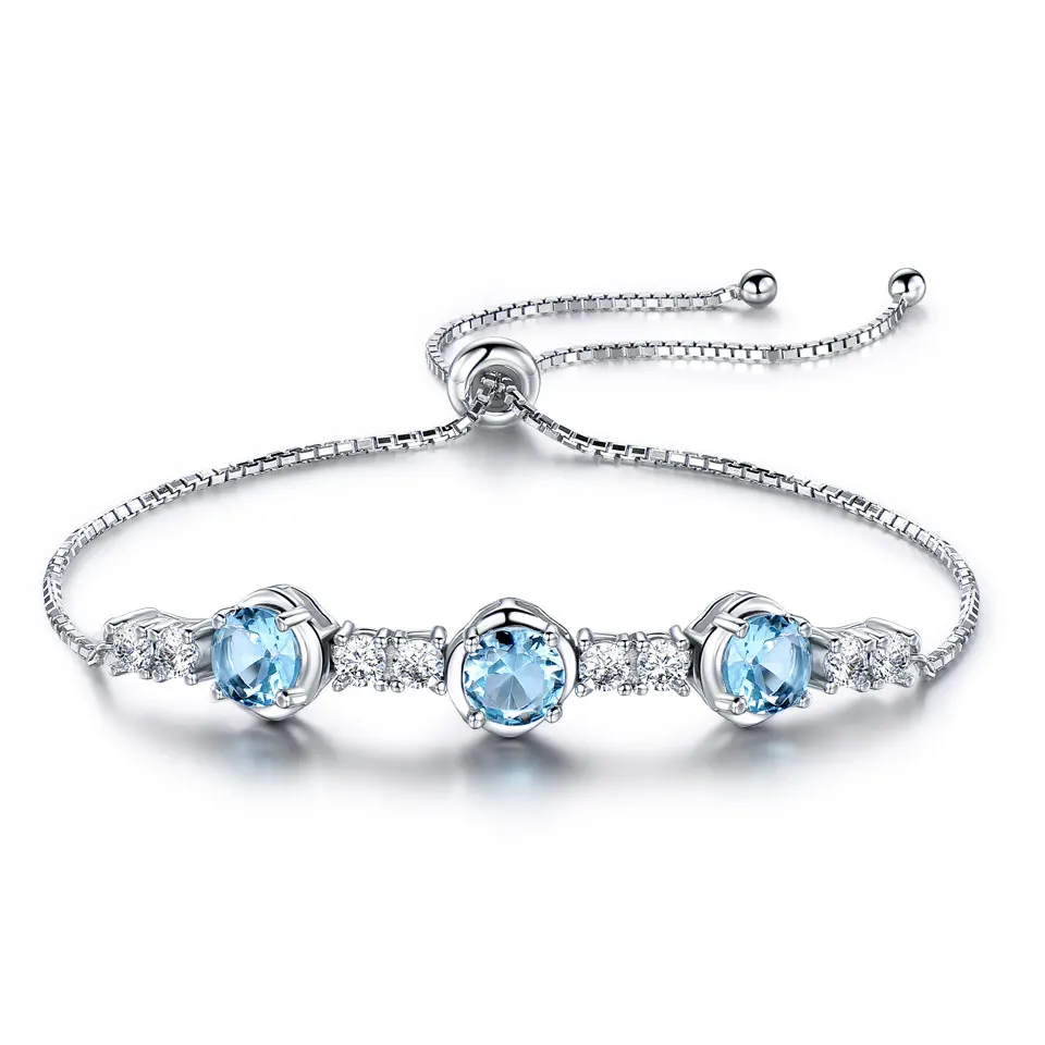 

6mm Round Created Topaz Gemstone Bracelets Luxury 925 Sterling Silver Zircon Bracelet For Women Gifts