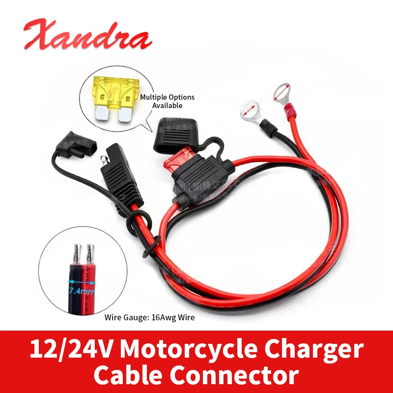 24V Female Pump Plug to 12V Car Battery Charging Source Terminal SAE 16AWG Charger Cable For Motorcycle Truck Modification
