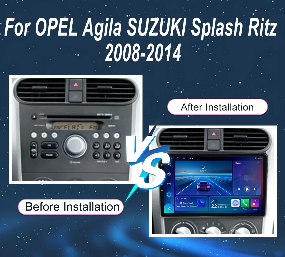 Android 14 Radio Stereo For OPEL Agila SUZUKI Splash Ritz 2008-2014 Auto Multimedia Player GPS Navigation Carplay Touch Screen