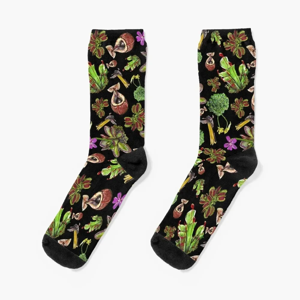 Carnivorous plants black background Socks funny gifts valentine gift ideas short aesthetic Mens Socks Women's