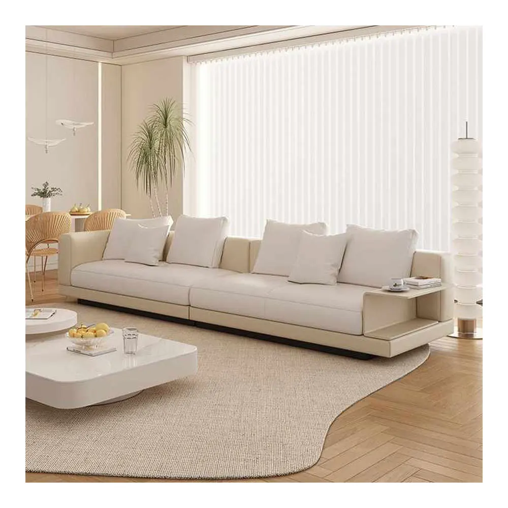 

Nordic Living Room Sofas Cream Style Small Apartment Luxury Straight Row Leather Sofa Combination