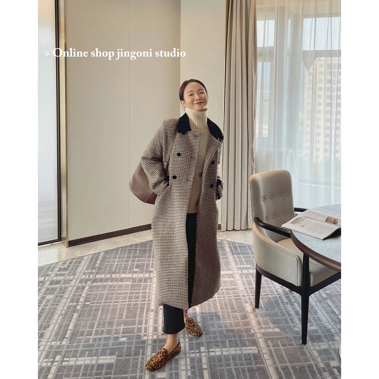 2022 Woman Oem Plaid Woolen Tweed Heavy Blazers Long Jackets Coats Clothes Korean Fashion Tops Vintage Winter Trench Overcoat