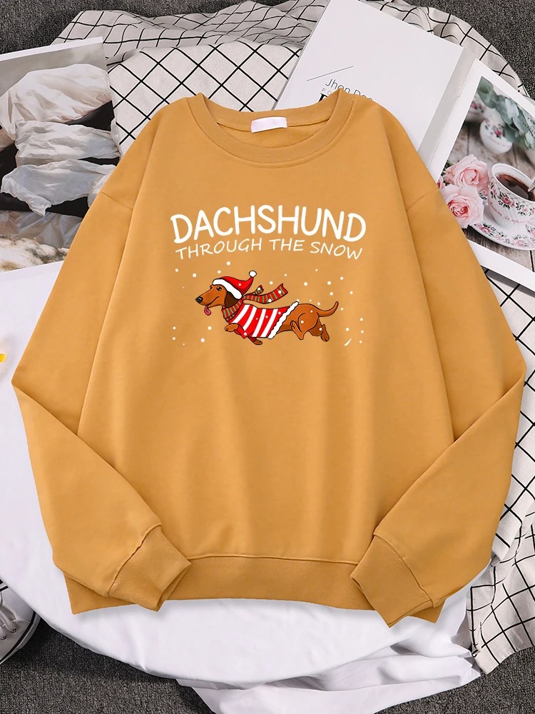 Dachshund Through The Snow Funny Dog Christmas Womne Hoody Yule Gift Trend Full Sleeve Pullover Street Comfortable Sportswears