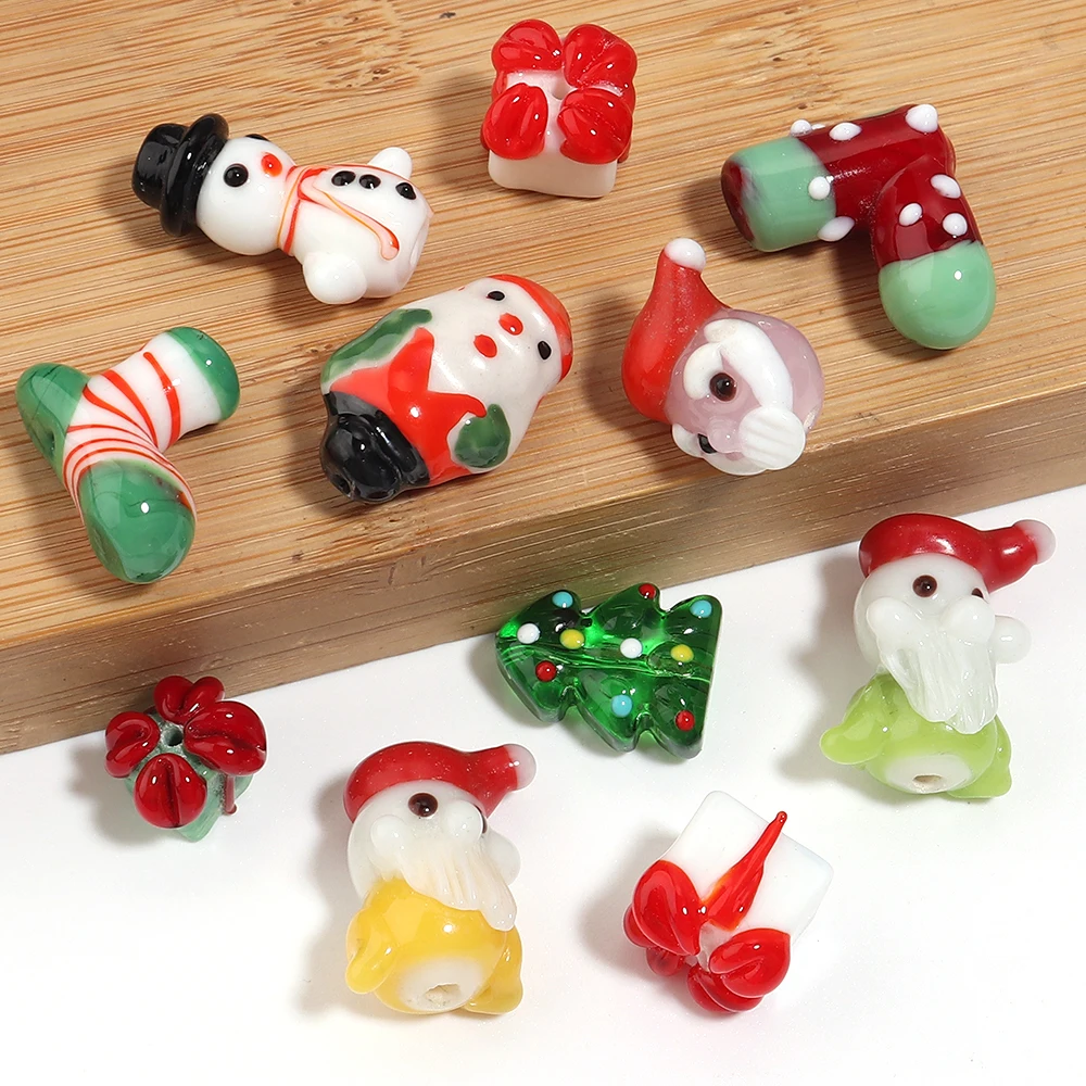 2/4 Stück Weihnachts-Lampwork-Glasperlen Weihnachtsmann Weihnachtsbaum Lose Abstandsperlen für Schmuckherstellung DIY Armband Halskette Zubehör – Detail 6