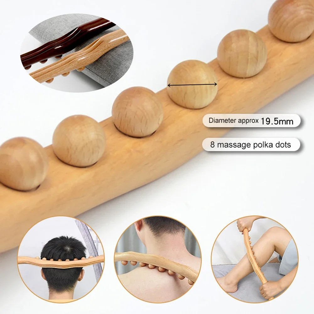 Stick 8 Beads Handheld Abdomen Cellulite Massager Gua Sha Stick Wooden Body Massage for Backpain Relief Wood Therapy Massage Cup