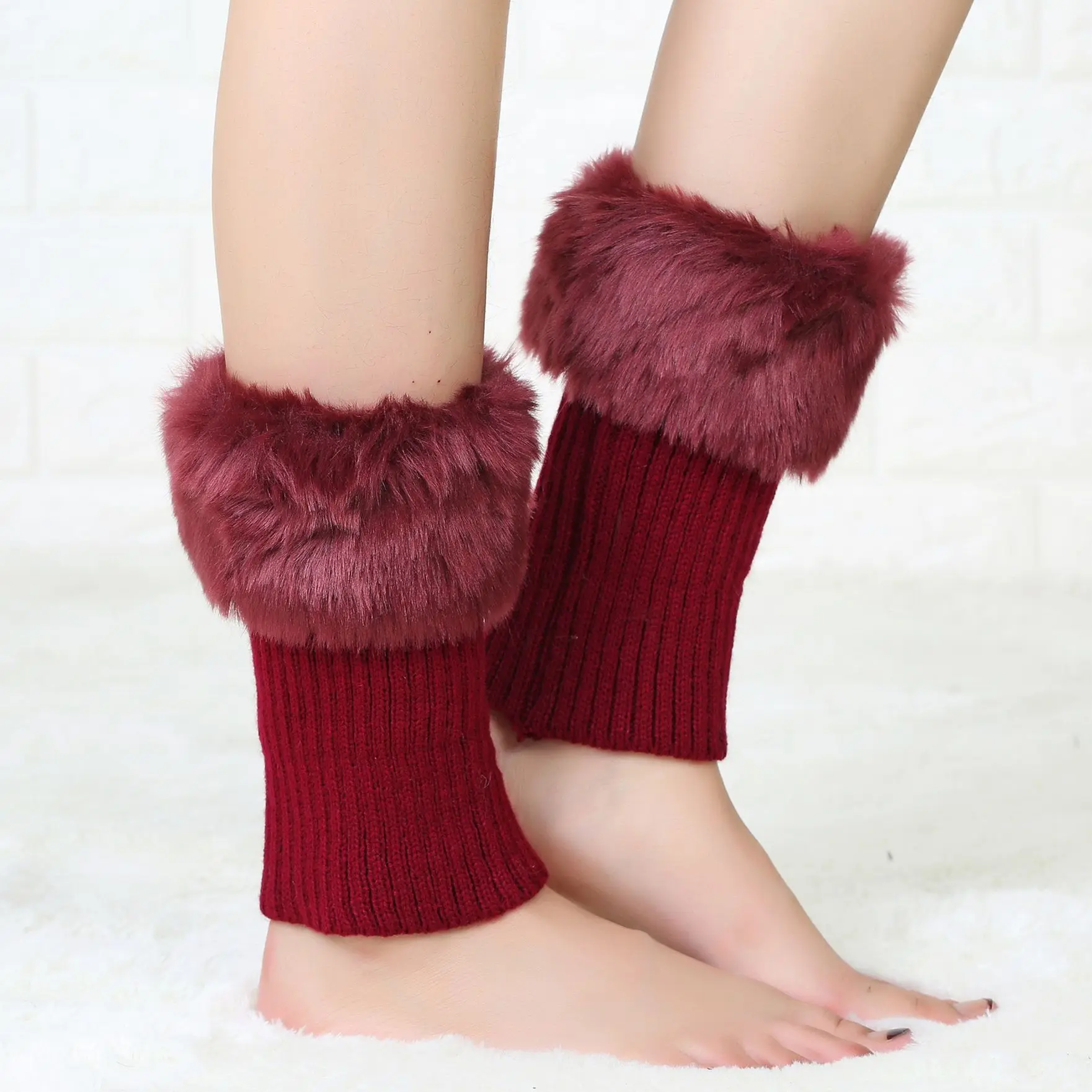 Neue Winter Herbst Kurze Drehen Up Plüsch Warme Socke Boot Abdeckungen Frauen JK Stil Gestrickte Beinlinge