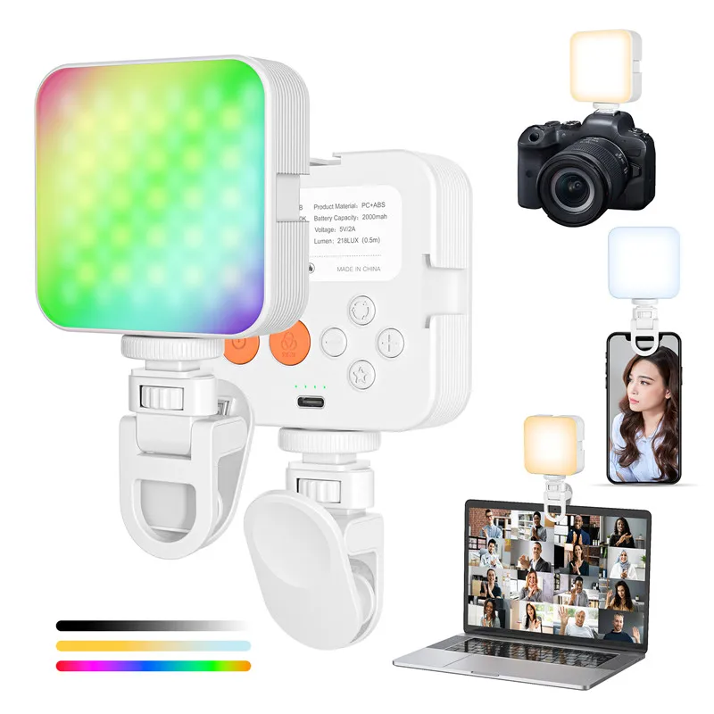 Video Light RGB Clip Portable Photography On-Camera 3000K-6500K Lighting Cold Shoe For Phone IPad DSLR Camera Camcorder Vlog