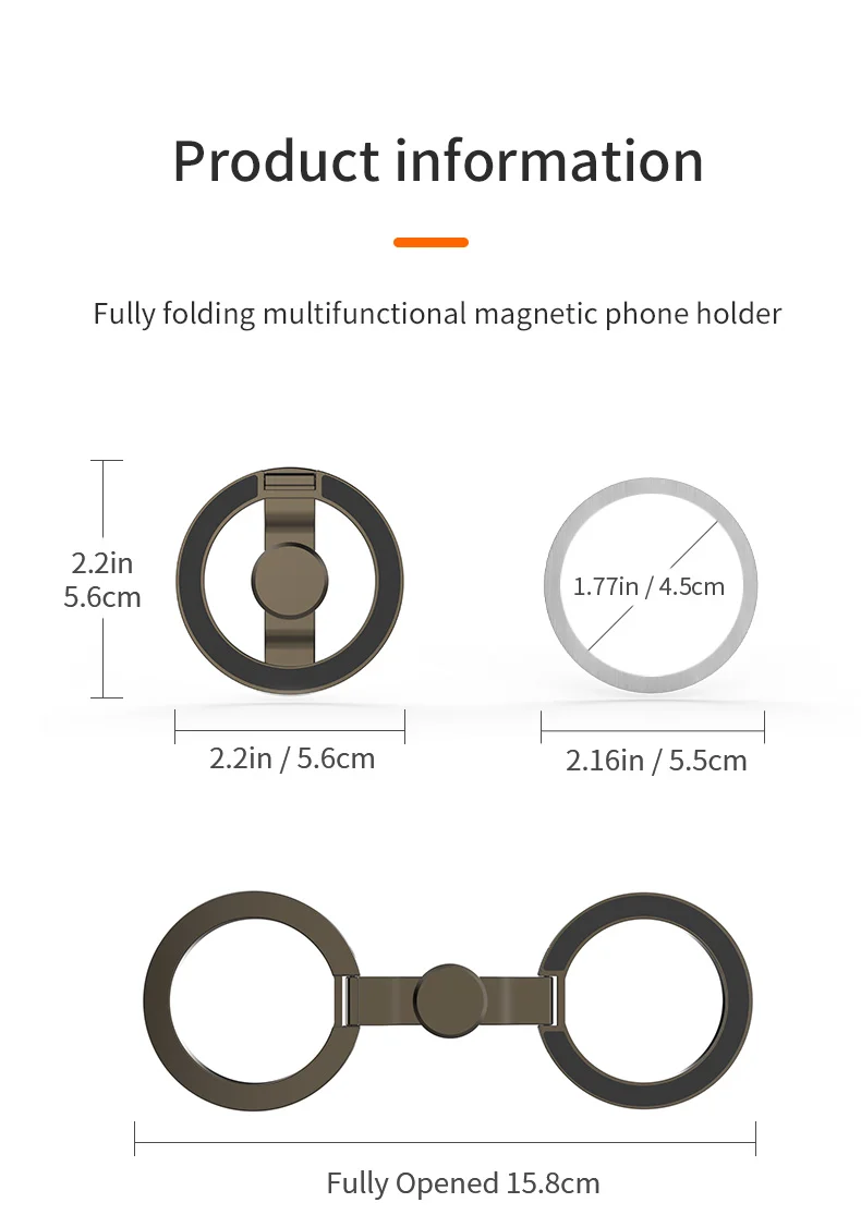 Für MagSafe Doppelseitiger Magnetischer Handyring-Halter Tragbarer Faltbarer Handyständer Handy-Zubehör Stützhalterung Griff – Detail 16