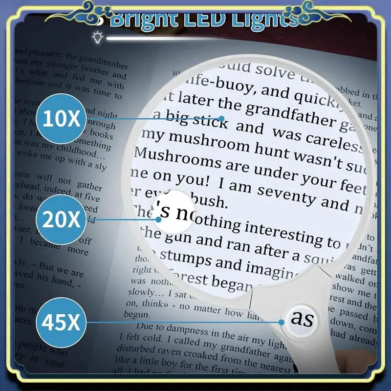 Portable 30X 60X Jewelers Loupe Bundle With 10X 20X 45X Large Magnifying Glass With Light For Seniors Reading, Inspection Coin