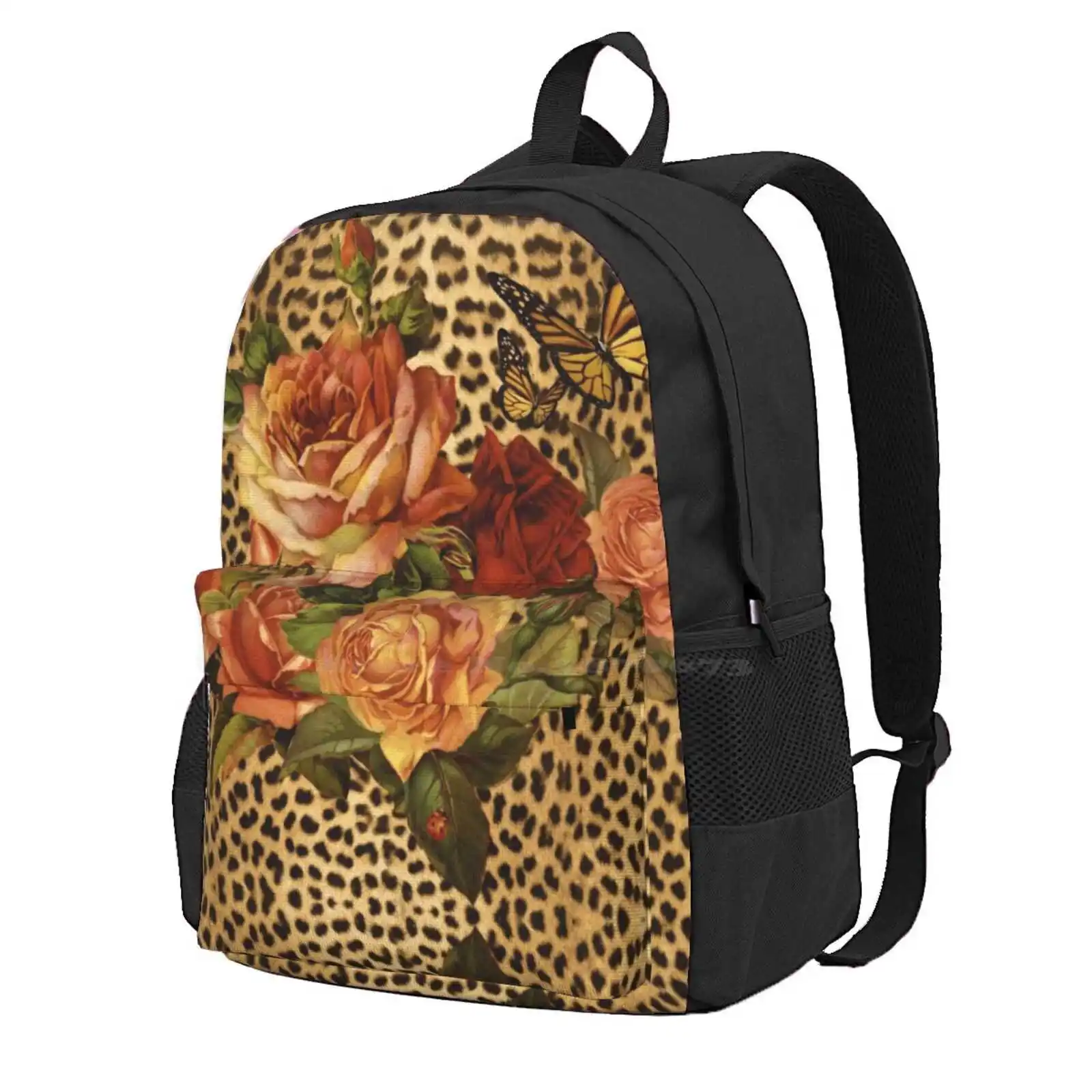 Leopard Rose Victorian Butterfly 2 Hot Sale Schoolbag Backpack Fashion Bags Floral Rose Leopard Butterfly Gay Girly Tea Stained