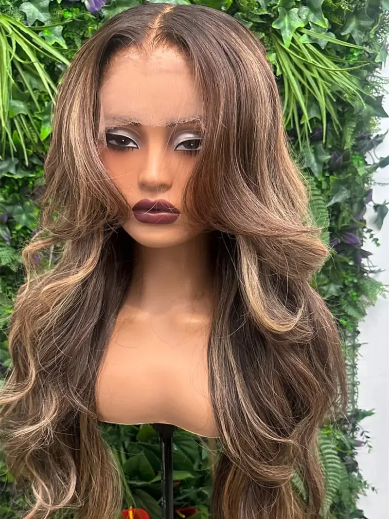 شعر مستعار اصطناعي أومبير براون شقراء HD شفاف الدانتيل شعر مستعار أمامي غلويليس المرأة شعر مستعار لينة طويلة الجسم موجة شعر مستعار خط الشعر قبل قطعها #4