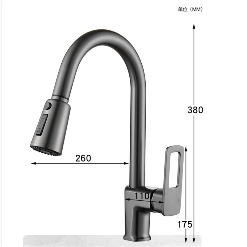 Puxe para fora torneiras de cozinha arma cinza único handl preto torneira da cozinha pia único furo rotativo misturador água torneira misturadora