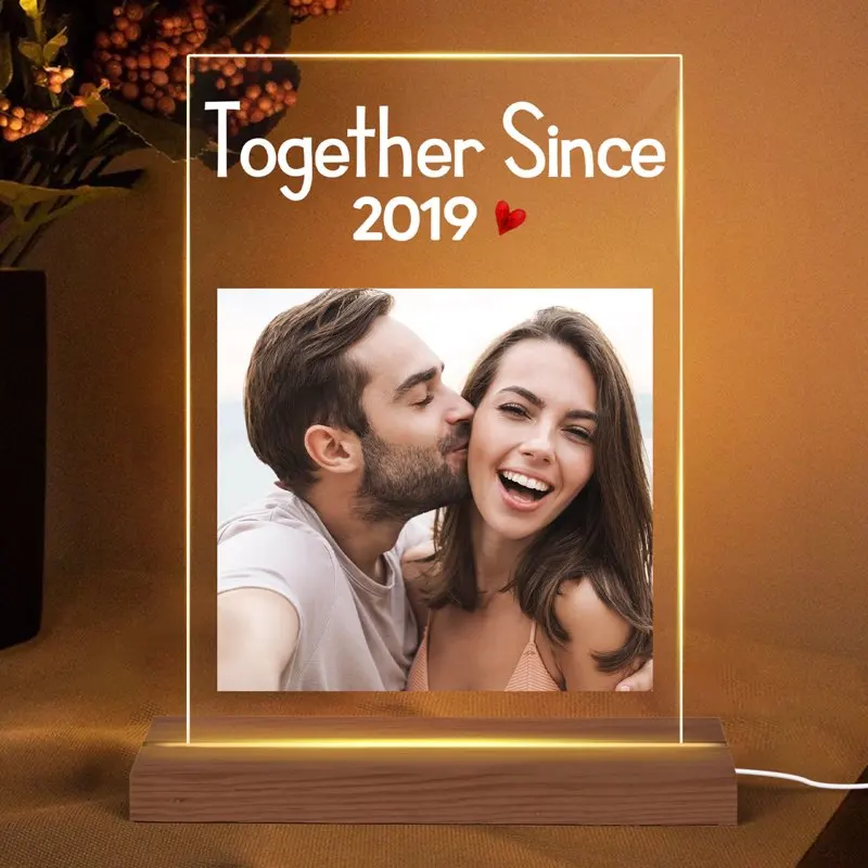 

Couple Photo Valentine Anniversary Gift For Him Gift For Her Personalized Rectangle Acrylic Plaque LED Lamp Night Light