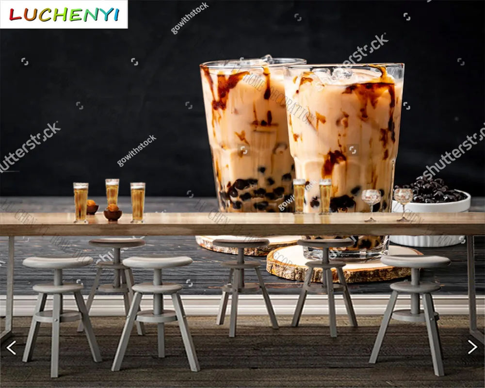 Custom bubble tea boba mural wallpaper restaurant drinking shop kitchen dining room wall papers home decor sticker