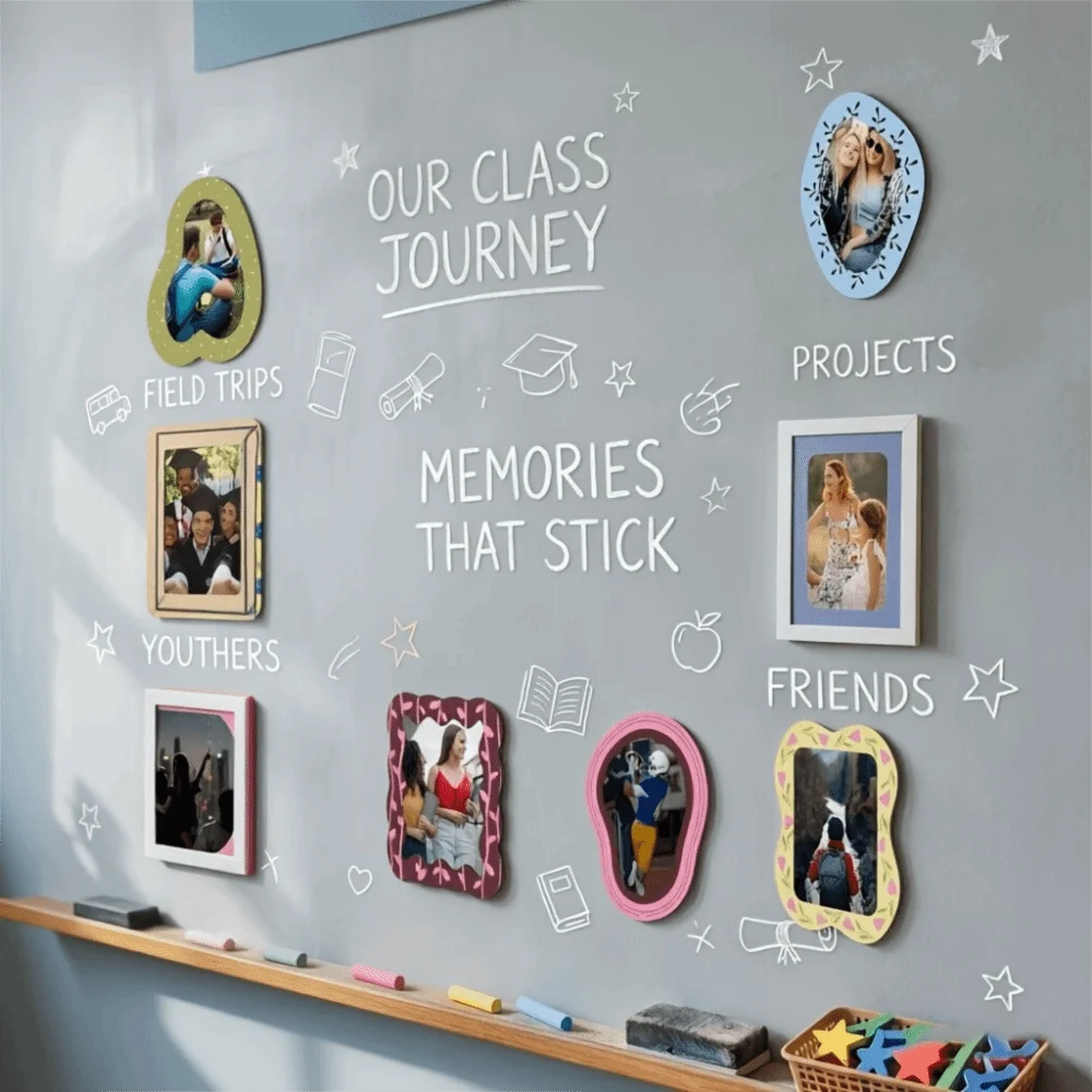8PCS Vintage Magnetic Photo Frame Set Reusable Decorative Cabinet Picture Frame Removable Fridge Magnet Photo Frame