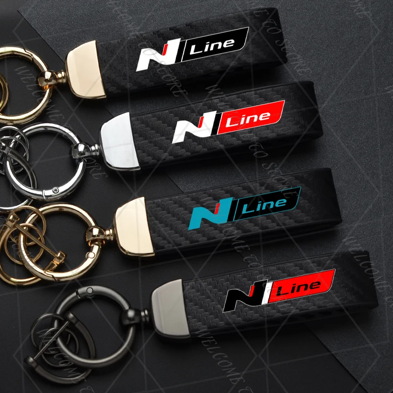 2025 For N Line LOGO Fastback Elantra Tucson Veloster I30 Ioniq Tuscani Woman Men Carbon Leather Keyring Car Keychain Key Chain