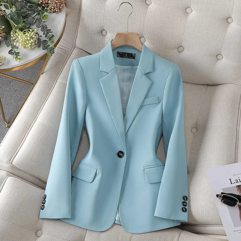 New Spring Autumn Women Blazer Blue Black Pink Coffee Ladies Business Work Wear Long Sleeve Single Button Solid Formal Jacke 4XL