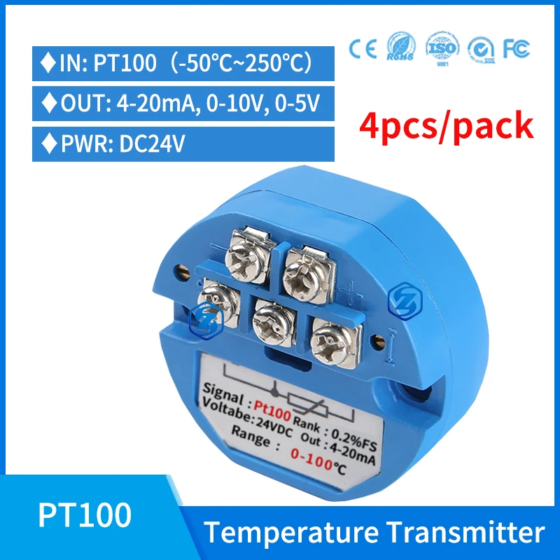 

4pcs/pack -50~150 Celsius rtd PT100 Temperature Sensor Transmitter Module Head Mount Temperature Transmitter Module with 4-20mA