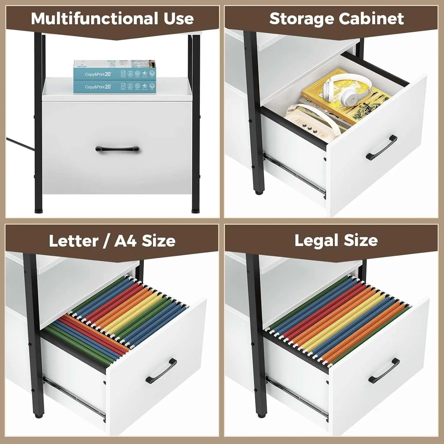 Computer Desk with File Drawer, 64" L Shaped Desk with Power Outlet & LED Strip, L Shaped Computer Corner Desk with File Cabinet