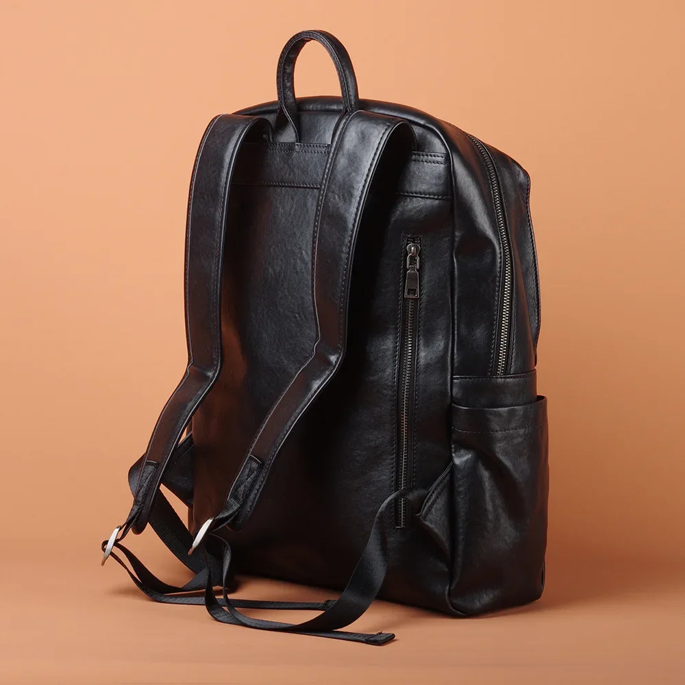 Stylish New Arrival Black Leather Backpack for Business Travel with Laptop Compartment