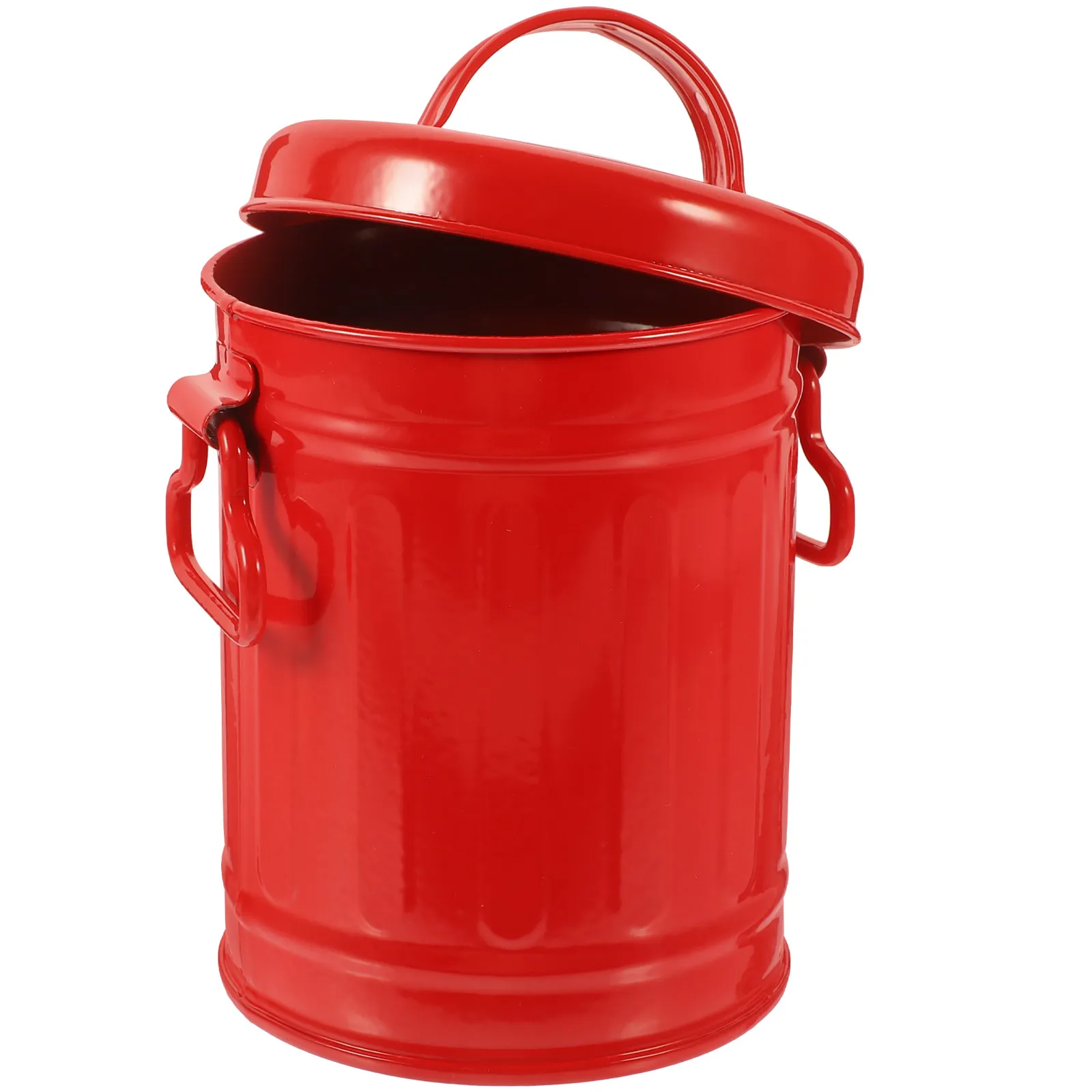 Large Capacity Iron Storage Bucket with Lid Desktop Trash Can Pen Holder Makeup Brush Organizer Countertop Mini Trash Can