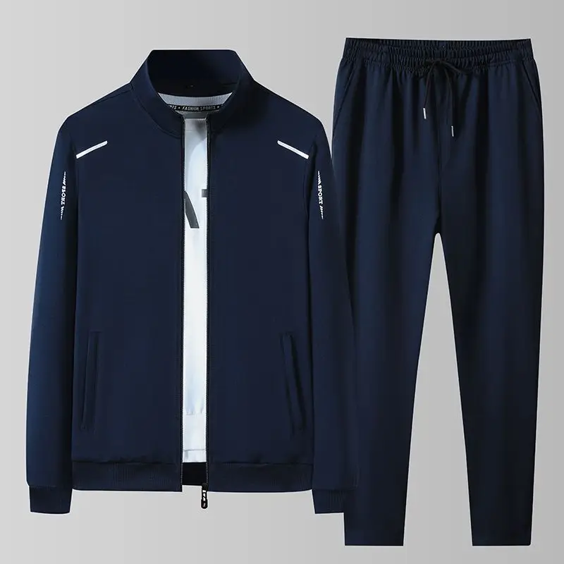 

Zippered Men's Jacket Two-piece Casual Autumn and Winter Sports Long-sleeved Stand Collar Loose Sportswear Suit