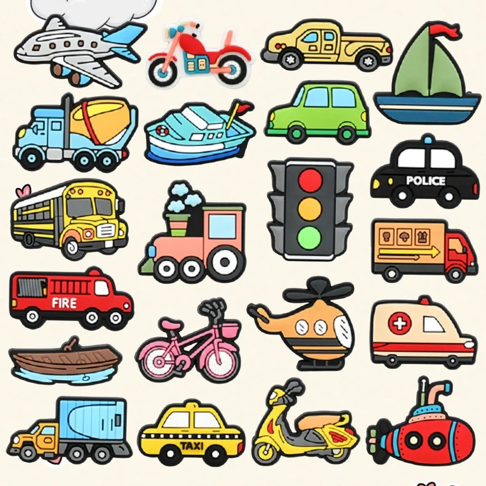 

21Pcs Unisex PVC Train Vehicle Shoe Buckle Charms Ghost Decorations for Clogs Sandals Wristbands DIY Kids Gift