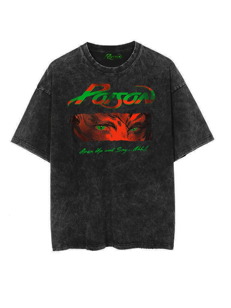

Retro Washed Short Sleeve T-Shirt Bret Michaels Hard Rock Vintage Dye Cotton round Neck Punk Style Spring Fashion for Youth