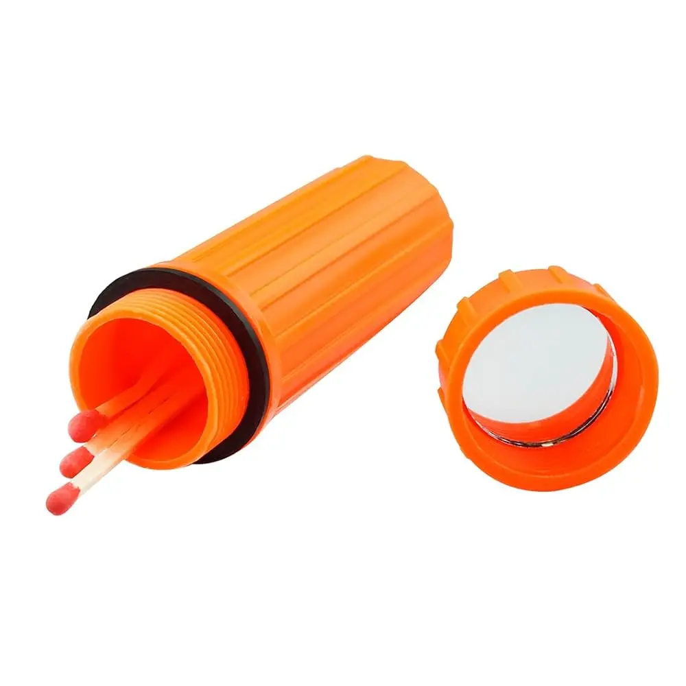 

3-IN-1 Orange Waterproof Match Storage Box with Signaling Mirror and Firestarter Flint - CCH6-1