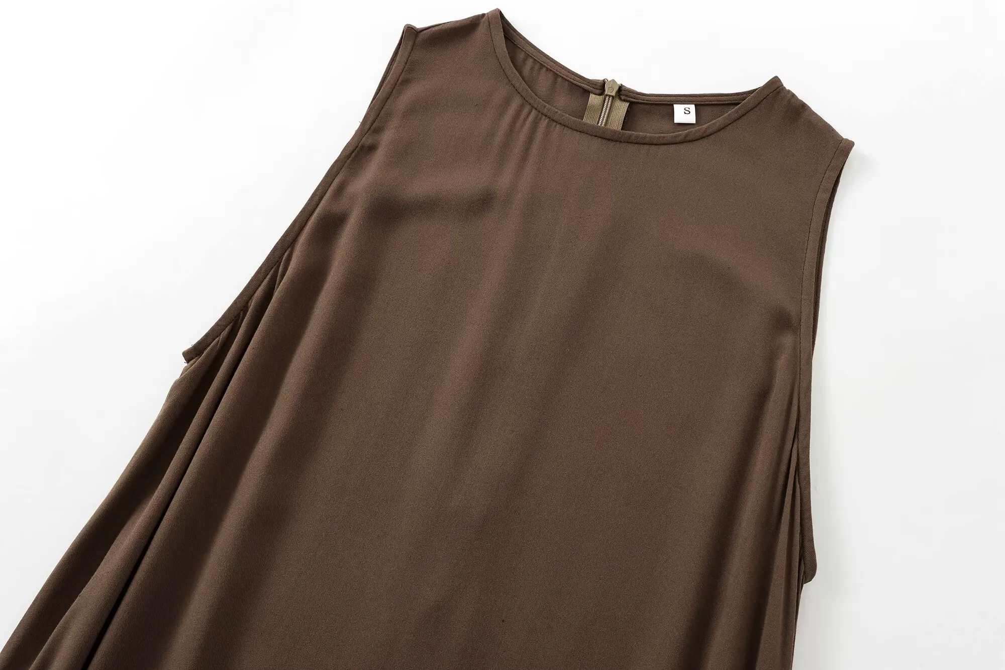 فستان نسائي متوسط الطول برقبة دائرية ، ديكور جيب جانبي ، فضفاض ، بدون أكمام ، سحاب خلفي ، موضة عتيقة ، جديدة