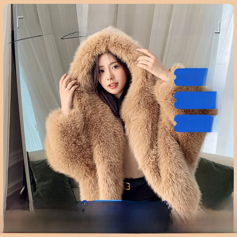 

Новая модная уличная куртка с капюшоном из экологичного меха, женская, корейская версия, теплая верхняя одежда из высококачественного меха