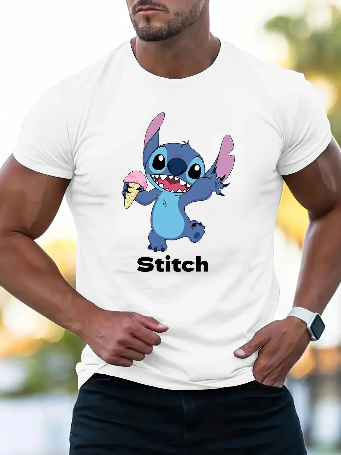 Eat Ice Cream Stitch T Shirts Funny Men Women Casual Pure Cotton T-Shirts Streetwear Daily Harajuku Stylish Vintage Unisex Tops