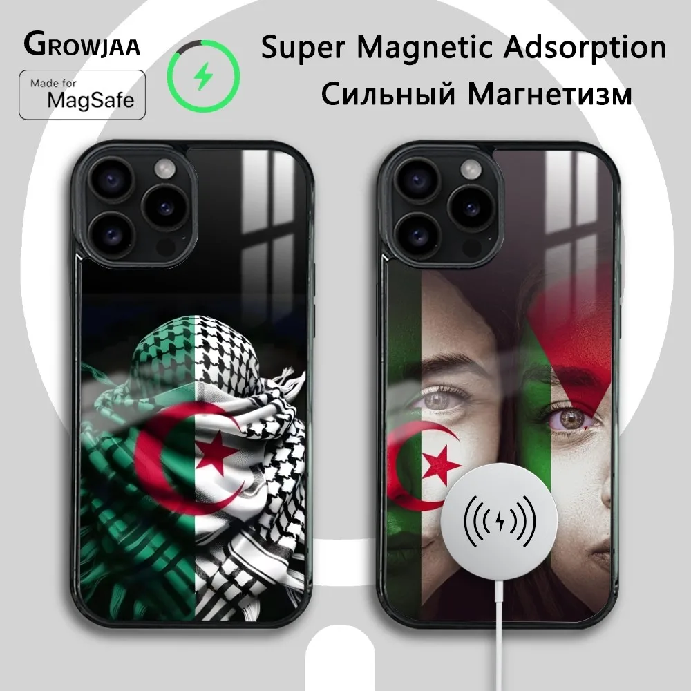 

A-Algeria flag Phone Case For iPhone 16 15 14 13 12 11 Pro Max Plus Mini Magsafe Mirror Wireless Magnetic Cover