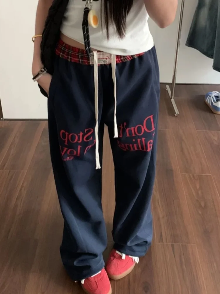 ADAgirl Vintage Plaid Baggy Sweatpants Women Y2k Hip Hop Casual Korean Letter Straight Sport Pants Streetwear Chic Mujer Joggers