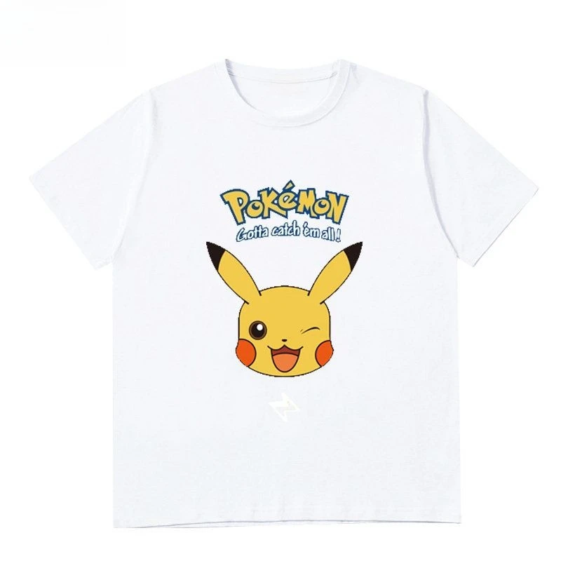 Bandai genuino de alta calidad Pikachu lindo Pokémon Elf patrón impreso manga corta Casual deportes hombres y mujeres camiseta Top