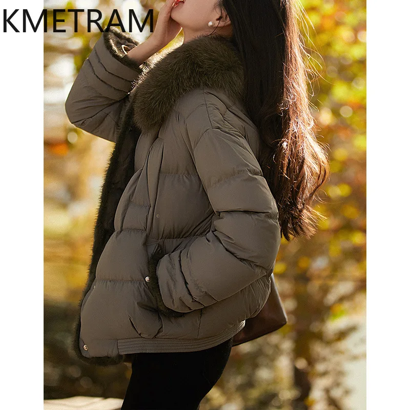 KMETRAM Fox Collar with Mink Trim Goose Down Jacket High Quality New in Outwears Winter Clothes Women 2024 Winterjas Dames