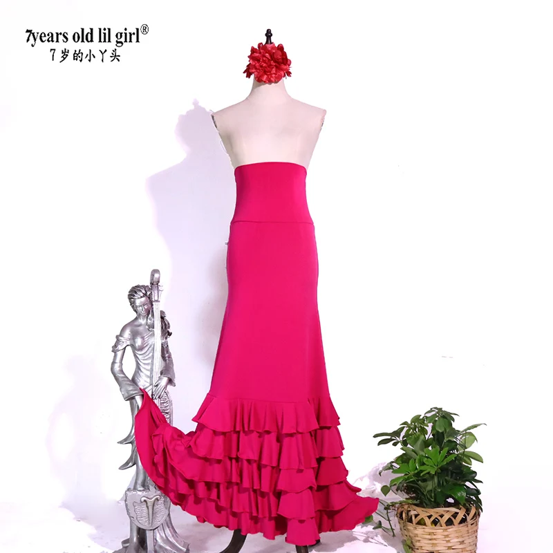 7 anni Lil Girl 2024 Nuovo vestito da ballo spagnolo Gonna per pratica di flamenco Abbigliamento multistrato da donna GZ14