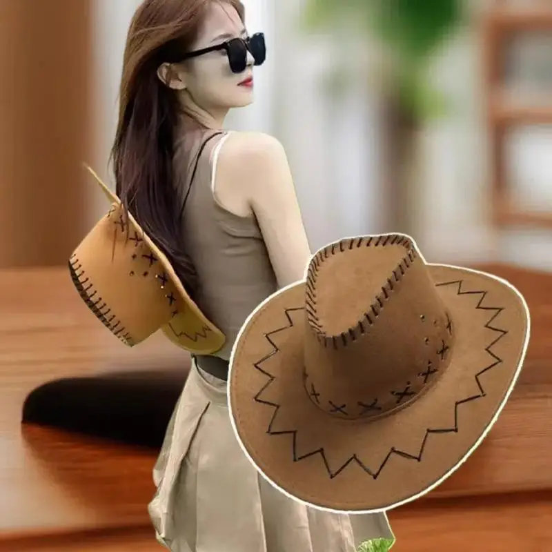 Women Men Cowboy Hat Western Suede Cowgirl Hats Fashion West Fancy Dress Party Headwear Unisex Cap Accessories