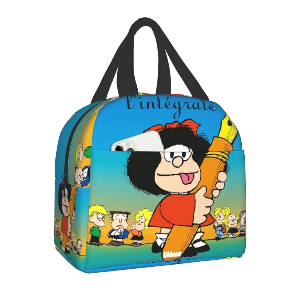 Classic Mafalda Insulated Lunch Bag for Work School Quino Cartoon Mang Warm Cooler Thermal Lunch Box Women Children Picnic Bags