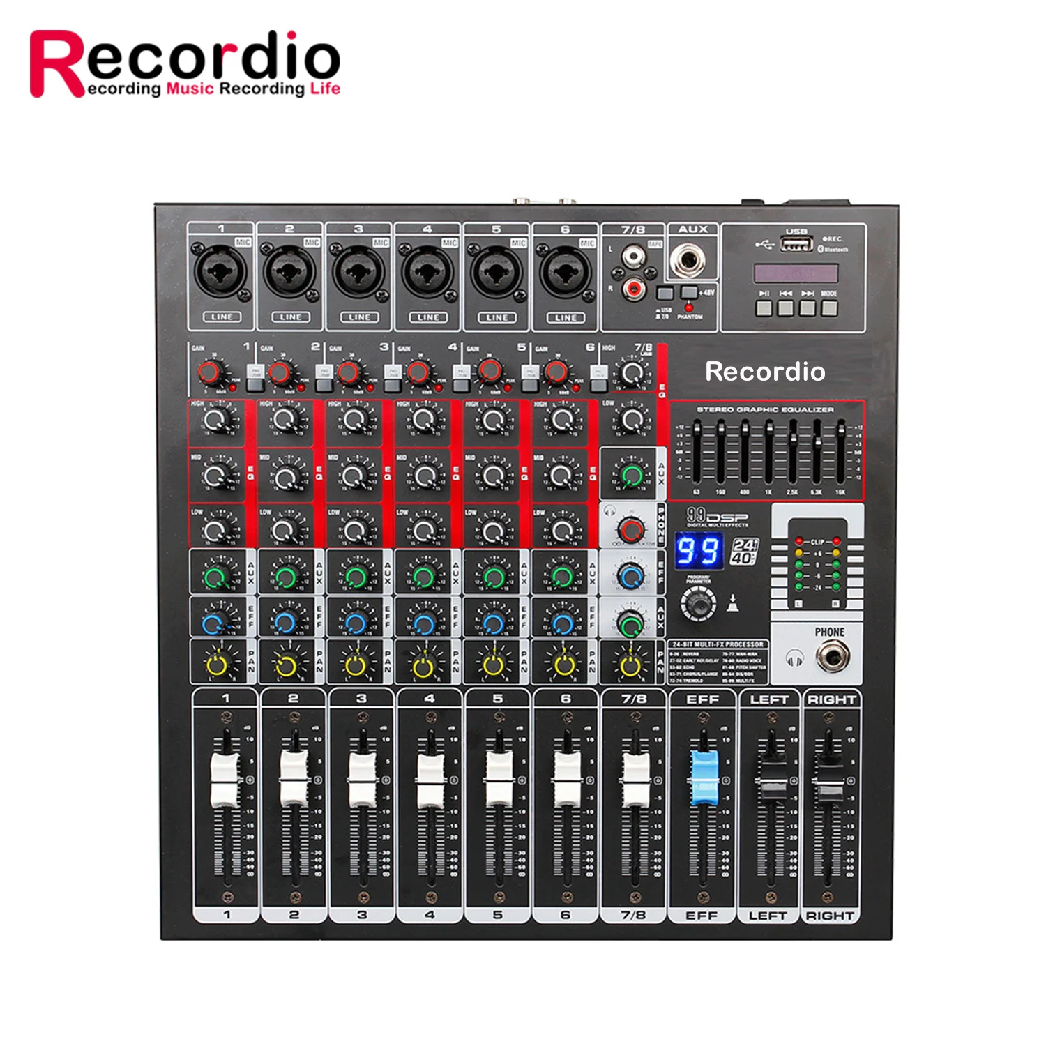 

GAX-GB8 8-Channel Professional Small USB Mixer Conference Hall Performance Stage Effector Blueteeth Mixer
