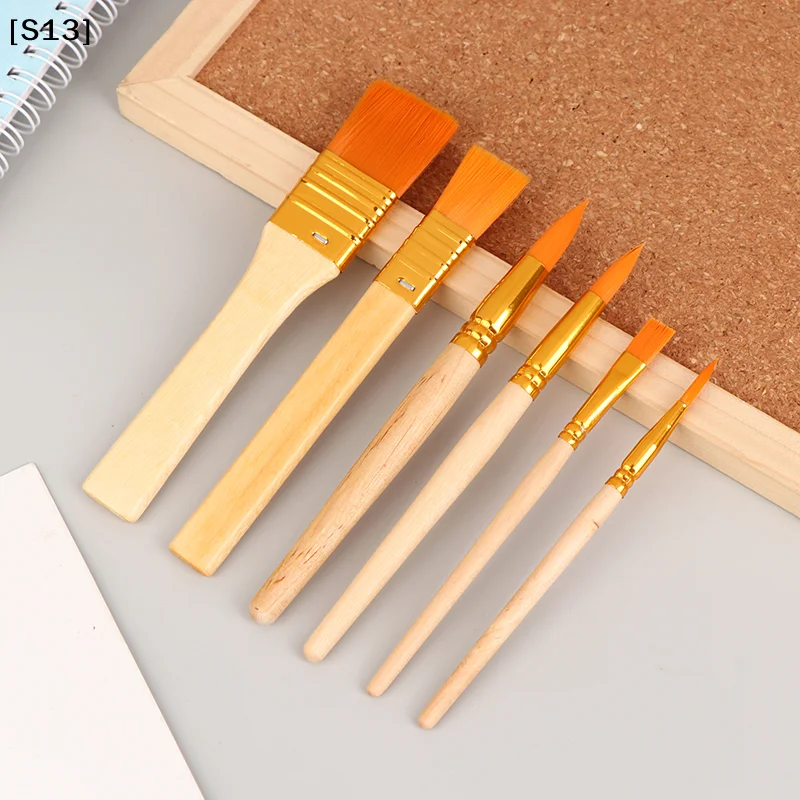 6Pcs Portable Watercolor Brushes Wooden Handle Watercolor Paint Brush Pen et For Learning Diy Oil Acrylic Painting Tools[S13]