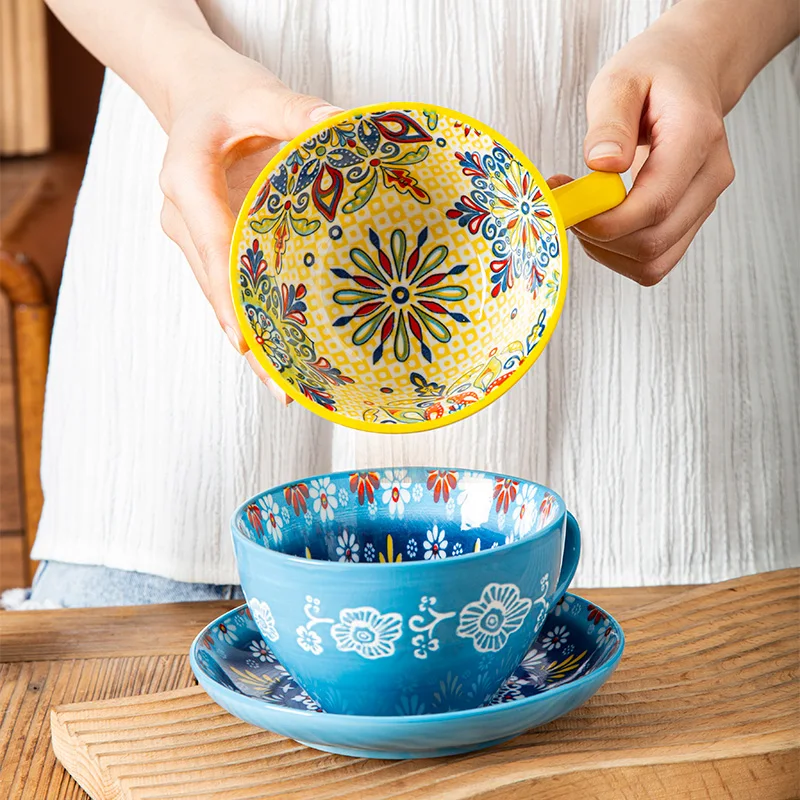 

Ретро-набор: керамическая чашка для кофе с блюдцем, стильные кружки, чашка для завтрака, подарок на день рождения, сувенир для девочек