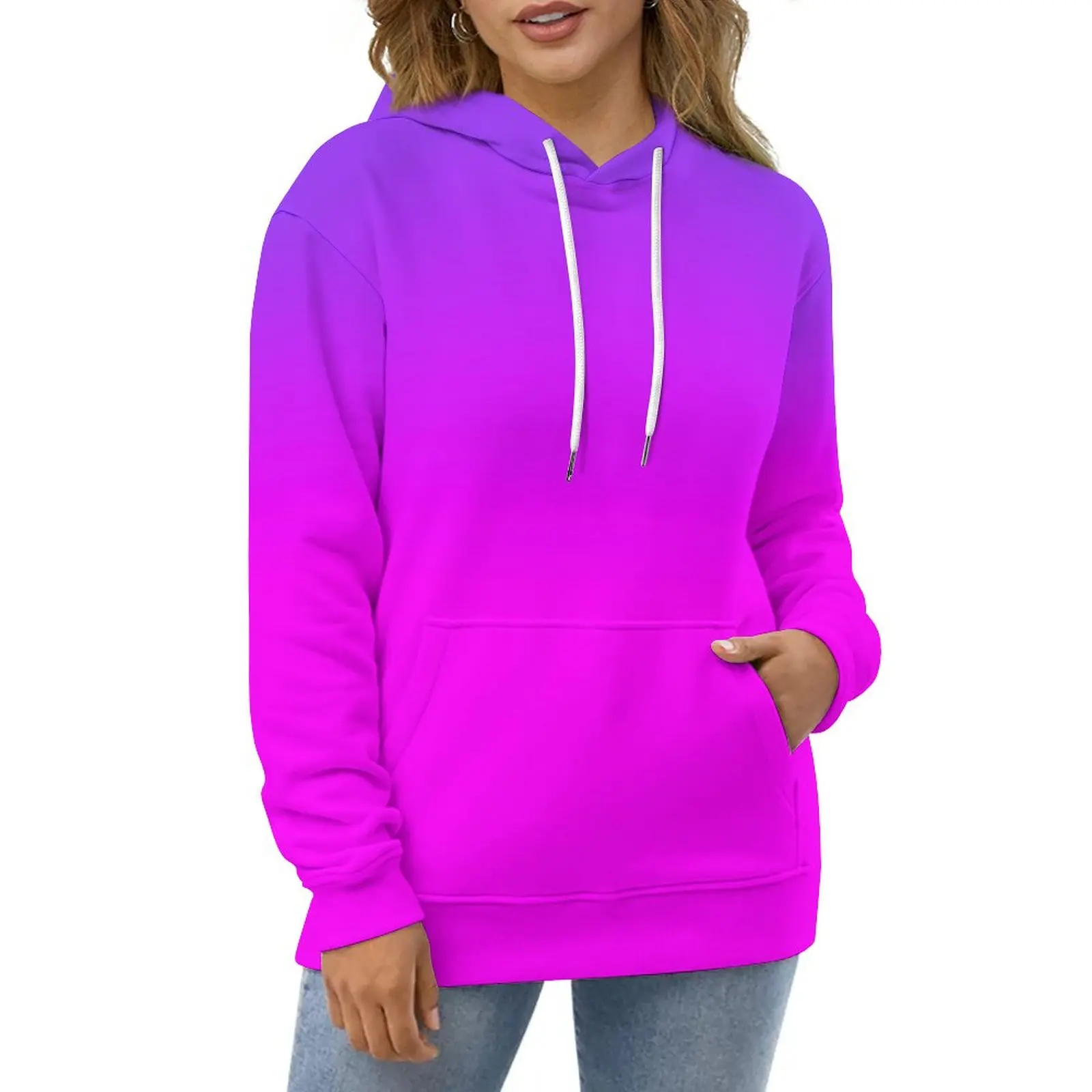 

Neon Ombre Print Casual Hoodies Purple and Pink Y2k Graphic Loose Hoodie Autumn Long Sleeve Hip Hop Oversize Clothing