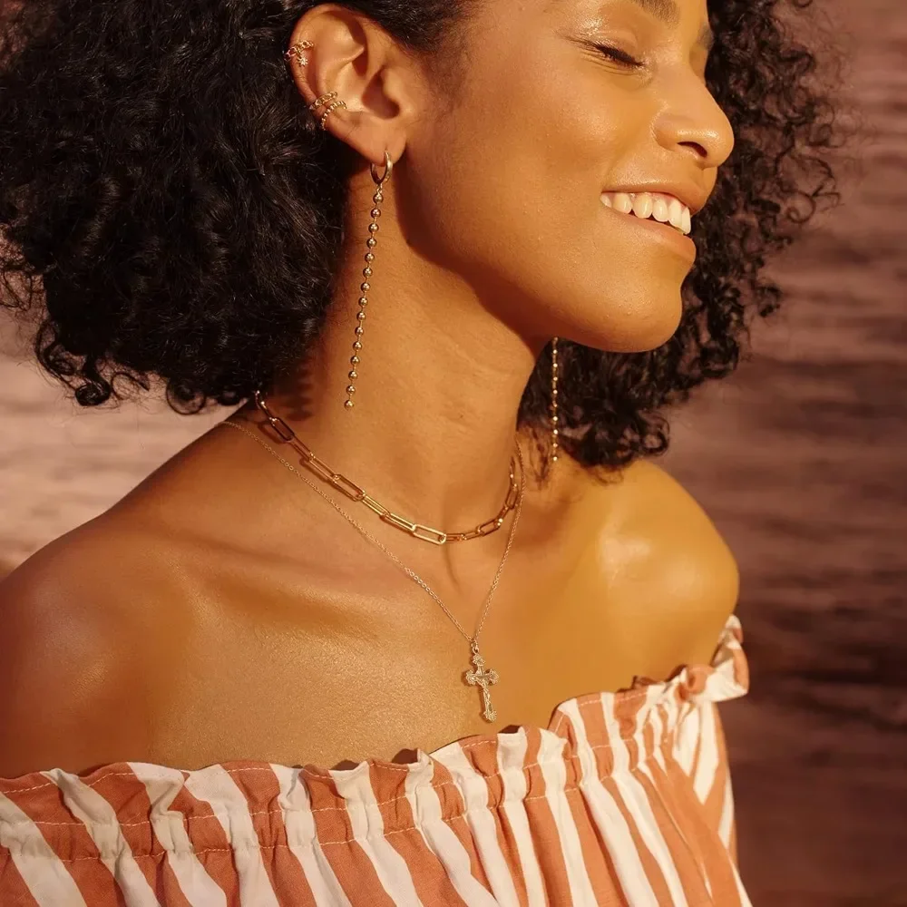 الصليب قلادة الإيمان قلادة 14K مطلي داينتي سلسلة الحد الأدنى بسيطة صغيرة الله الرب الصلاة مجوهرات الدينية