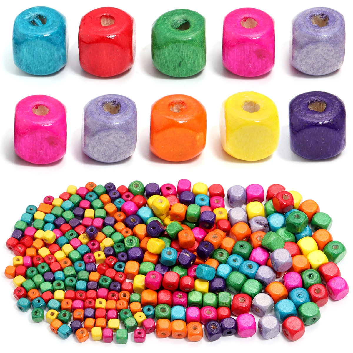 

100-500pcs Color Mixed Cube Wooden Beads Dice Shape Loose Beads For DIY Jewelry Making Necklace Bracelet Accessories
