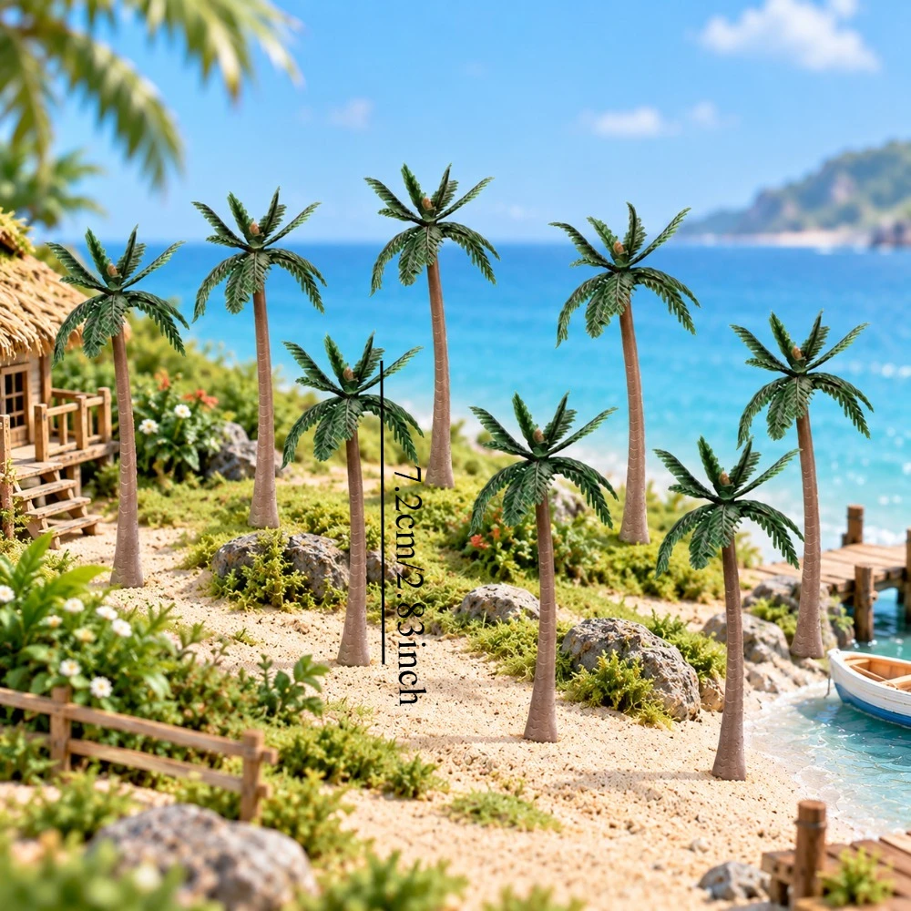 8pcs Miniature Palm Tree Model, Realistic Tropical Coconut Palm Trees, Artificial Model Plants, Diorama Scenery Supplies