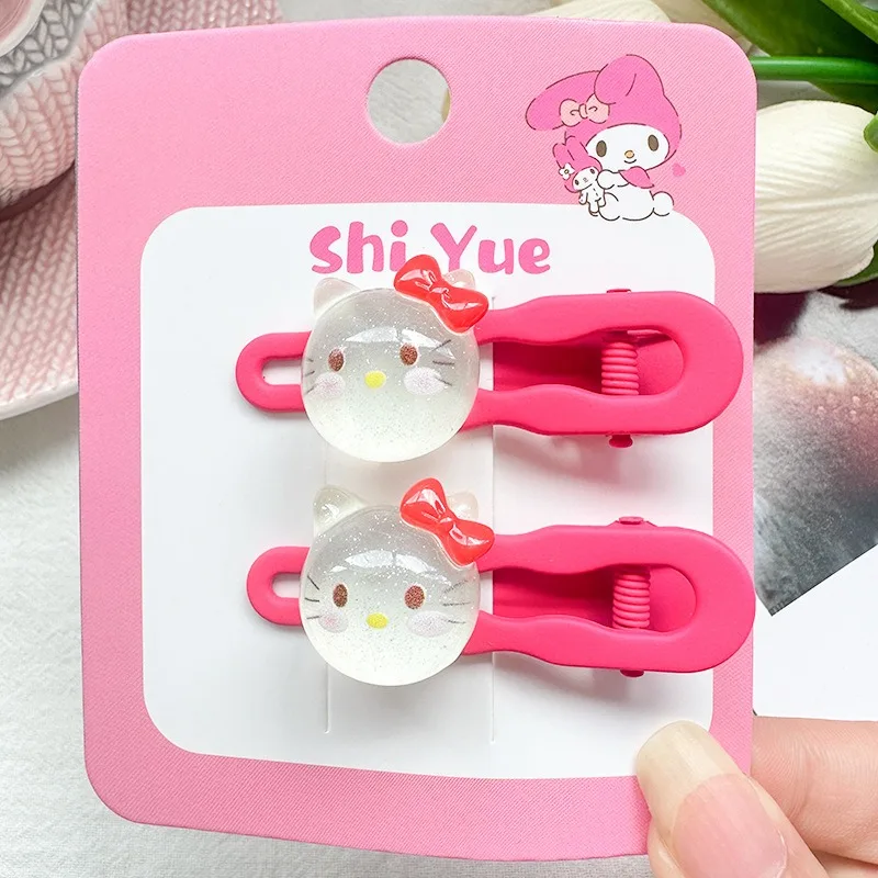 2Pcs Cute Sanrio Baby Girl Hair Clip Hello Kitty Hairpin Kawaii Hair Accessories Fashion Kuromi Sweet Girls Children Headwear