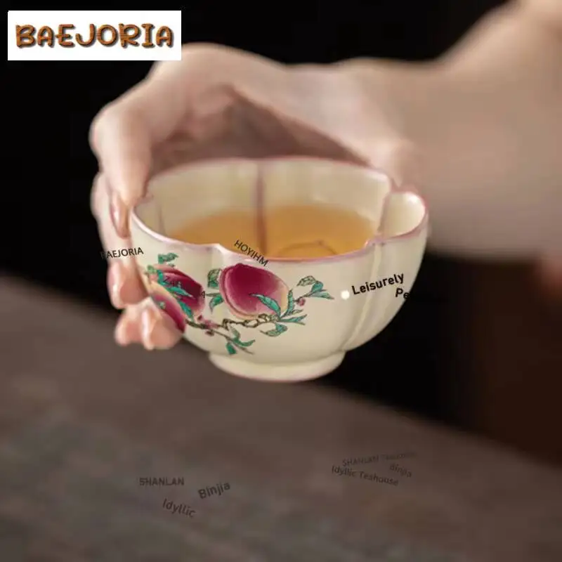 Ru Kiln Ard Jelly Porcelain Nine Peach Sakura Teacup Boutique Tea Bowl Mug Tea-tasting Fragrance Cup Jianzhan Master Cups Craft