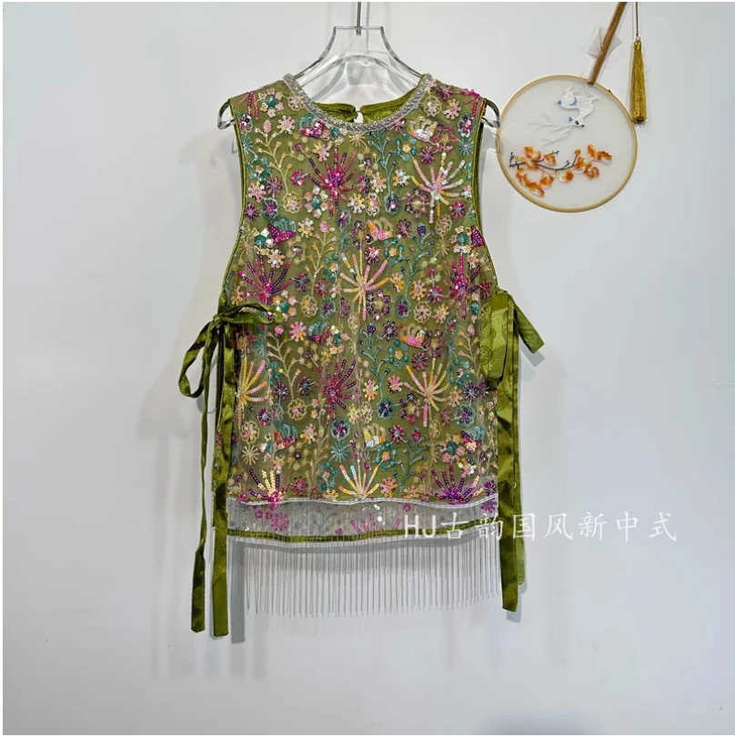 

Китайский стиль, тяжелая промышленность, вышивка ногтей, бисер, жилет, подол, металлическая кисточка, национальный стиль, красочные блестки на плечо, этнический стиль